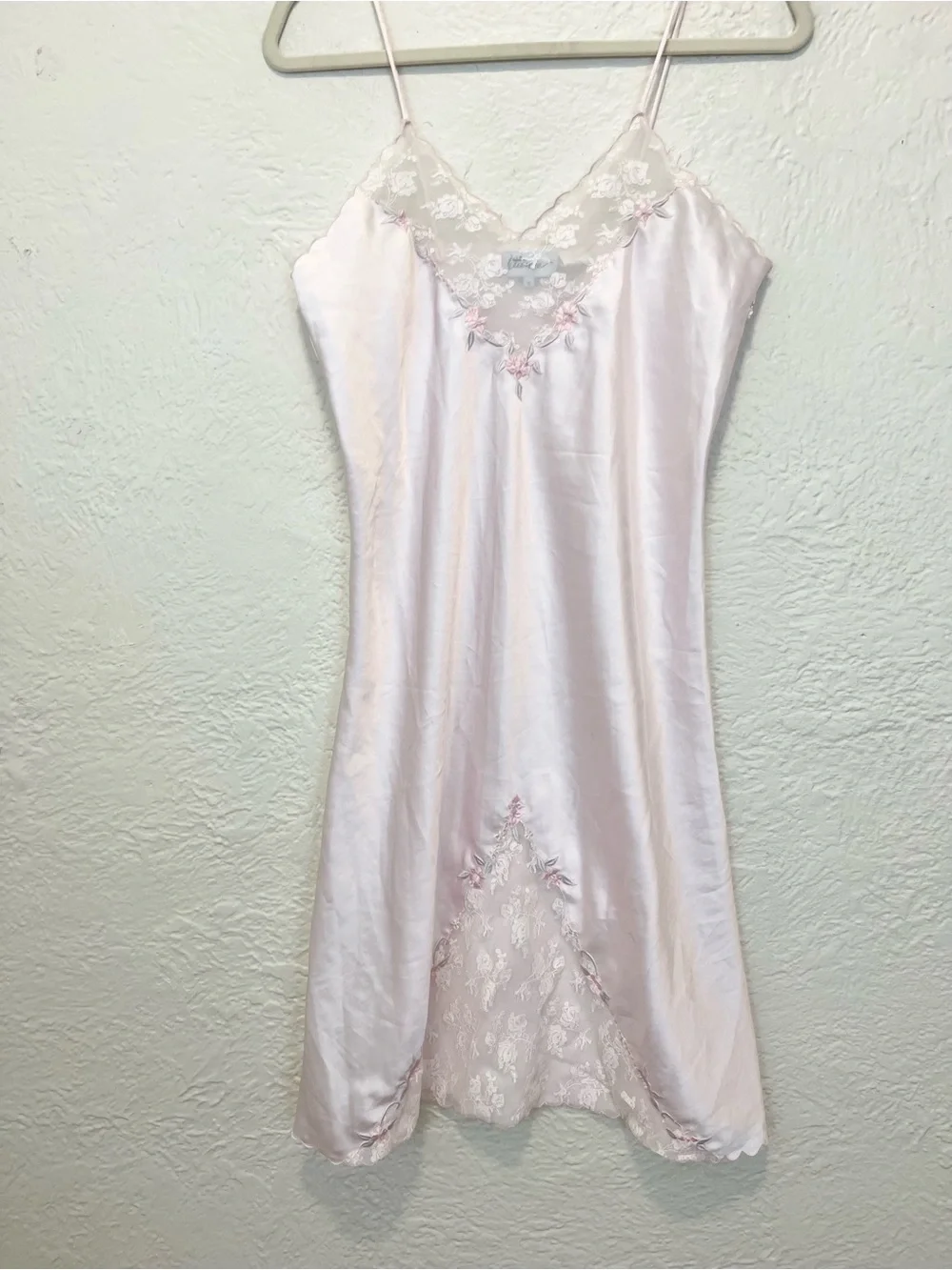 Vintage Slip Dress Nightgown Pink Satin Lace Coquette Fairy Small S - Picture 10 of 12